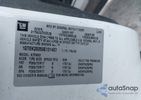 2009 GMC Sierra 1500 Sle из США, поврежденный, VIN 1GTEK29059E131407